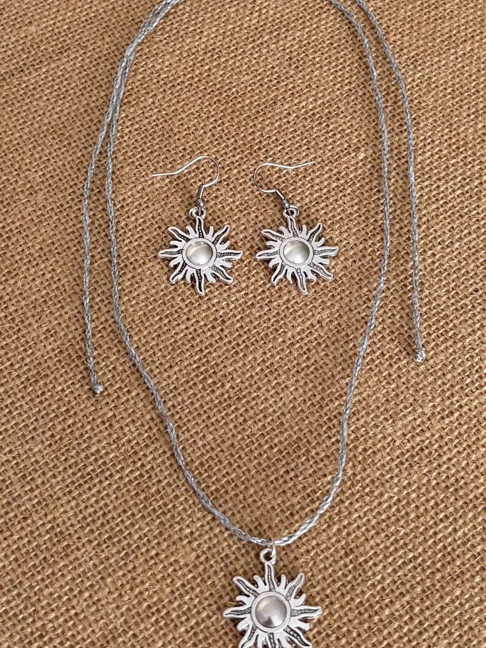Silver Sunburst Necklace and Earrings Set - Women Jewelry